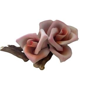 2 Pink Roses Vintage Mother Women’s Gift Napolean capodimonte Italian Porcelain